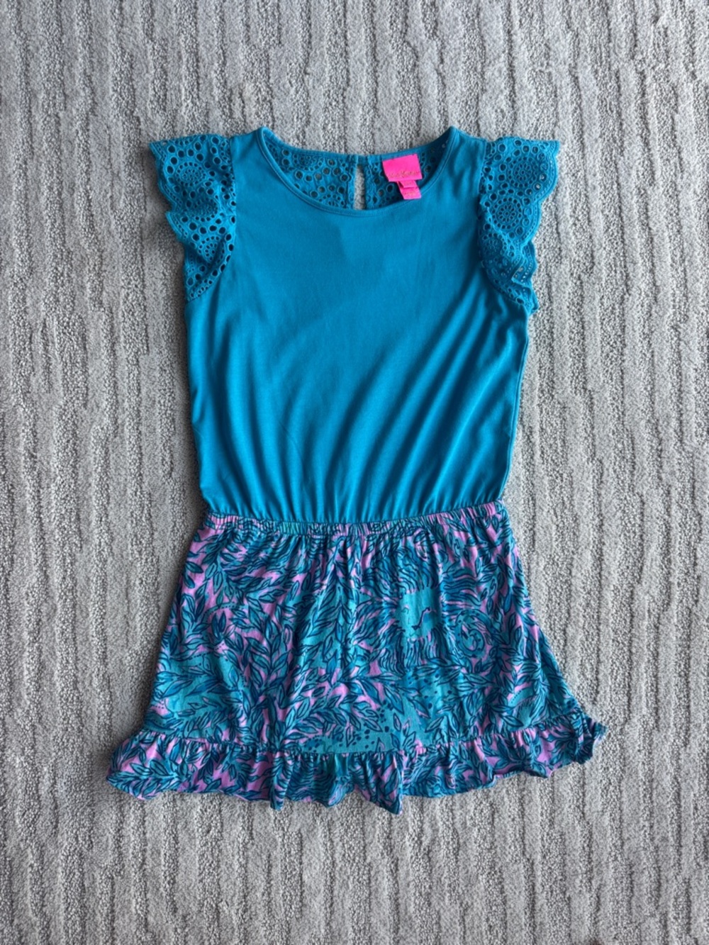 Lilly Pulitzer Girls Blue Pink Lion Floral Eyelet Lace Skort Romper Size L 8-10